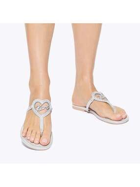 Kurt Geiger Heart T-Bar Silver Crystal Sandal EU 39 / US 8